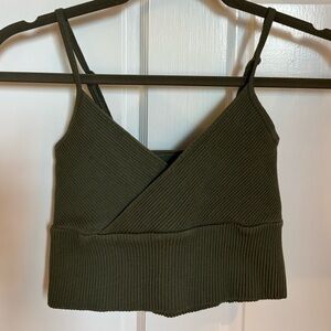 Aura Forest Green Ribbed Wrap Crop Top